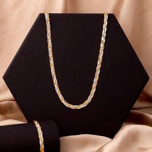 Fine Italian 18k 925 Tri-Color Herringbone Braided Necklace